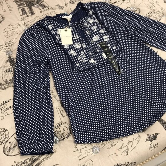 Lucky Brand Polka Dot Embroidered Yoke Top - Picture 3 of 7